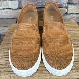 Ralph Lauren Burlap Tan Slip On Faux Straw Jinny Women's Sneakers Size 8.5